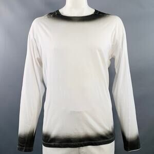 ISABEL BENENATO Size XL White Grey Ombre Cotton Scoop Neck Pullover